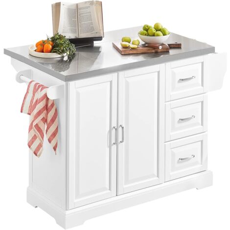 Sobuy – Desserte de cuisine FKW41ST sur roulettes – Meuble en bois avec plan de travail rabattable en acier inox – Dimensions L130 x H91 x P43/71 cm