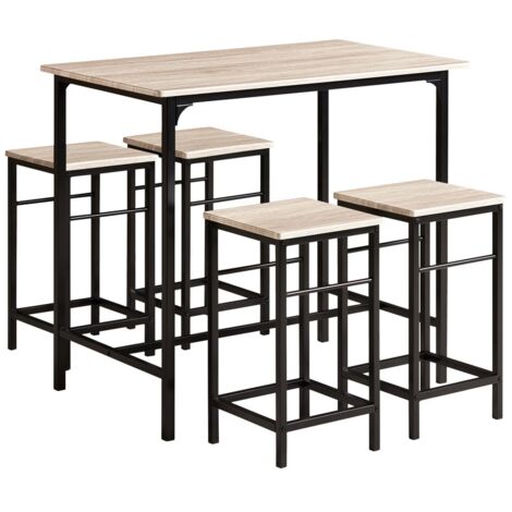Sobuy – Ensemble mange debout 1 table haute 4 tabourets bistrot – Dimensions table 100x60x87cm – Matériaux MDF et métal époxy – OGT11N