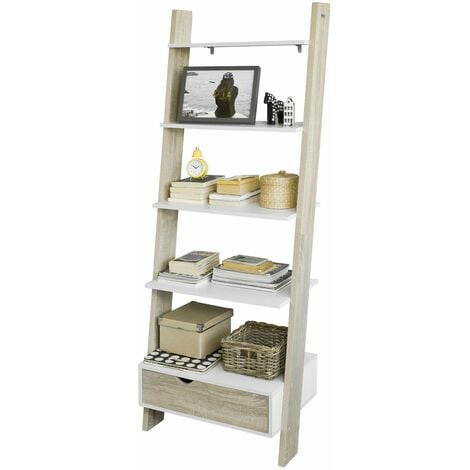 SoBuy® Estanterías librerias, Biblioteca de almacenamiento en rack 5 estantes con 1 armario moderno, FRG112-WN, ES