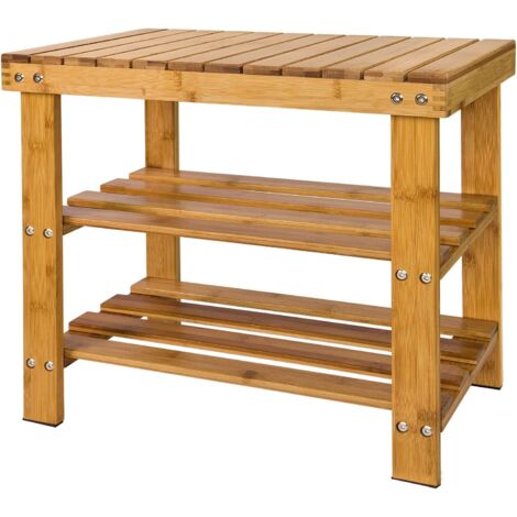 Sobuy – Étagère à chaussures en bambou naturel L50xP29xH45cm – Rangement pour salle de bain – Charge max 90kg – FSR02KN