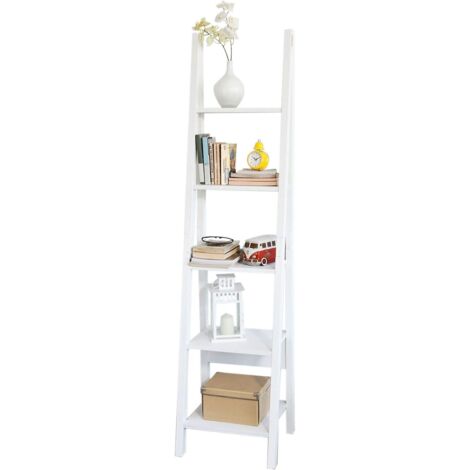 Sobuy – Étagère style échelle bibliothèque 5 étagères FRG101W – Blanc – Dimensions L44 x H180 x P39 cm – Panneau mélamine vernis