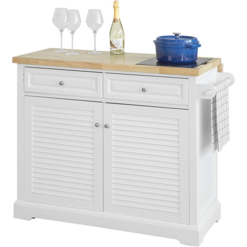 Sobuy - Promotion!! Extendable Kitchen Storage Trolley Kitchen Island with Rubber Wood & Marble Top，FKW84-WN
