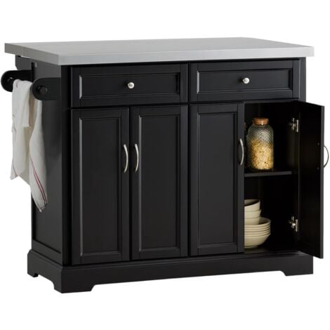SoBuy Extendable Kitchen Trolley Island Storage Cupboard Black FKW71-SCH
