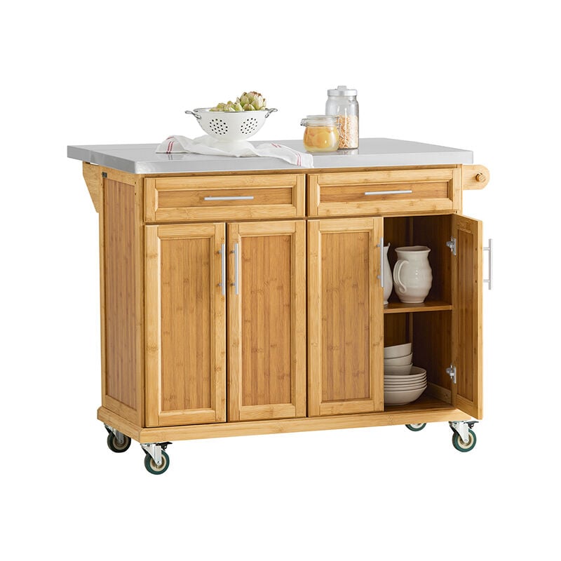 Sobuy - Extendable Worktop Kitchen Trolley Island Storage Cupboard FKW69-N+ Free Hanging Shelf FRG150-W