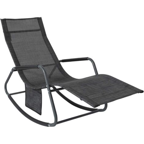 Sobuy – Fauteuil à bascule transat de relaxation – Métal enduit noir antirouille – Dimensions 145x57x84cm – Capacité 150kg – OGS47MS