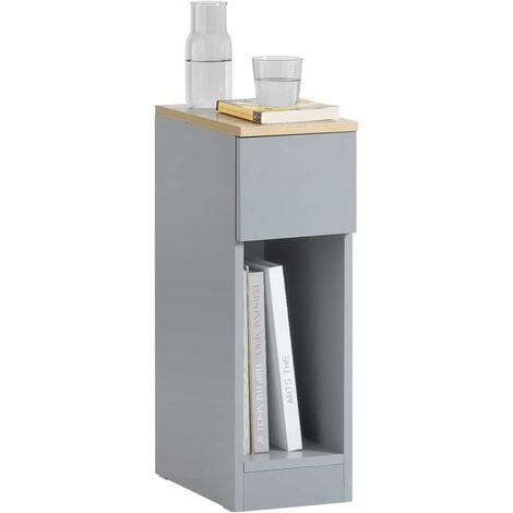 SOBUY FBT111-HG Nachttisch mit Schublade für Boxspringbett Sofatisch Beistelltisch schmal Telefontisch Nachtschrank Nachtkommode Hellgrau BHT ca.: 20x60x35cm