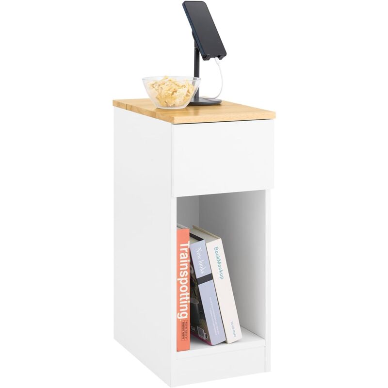 FBT111-II-WN Table de Chevet Table de Nuit Bout de Canapé Table d'Appoint Table Basse avec Tiroir et Espace de Rangement Caché pour Salon, Chambre ou