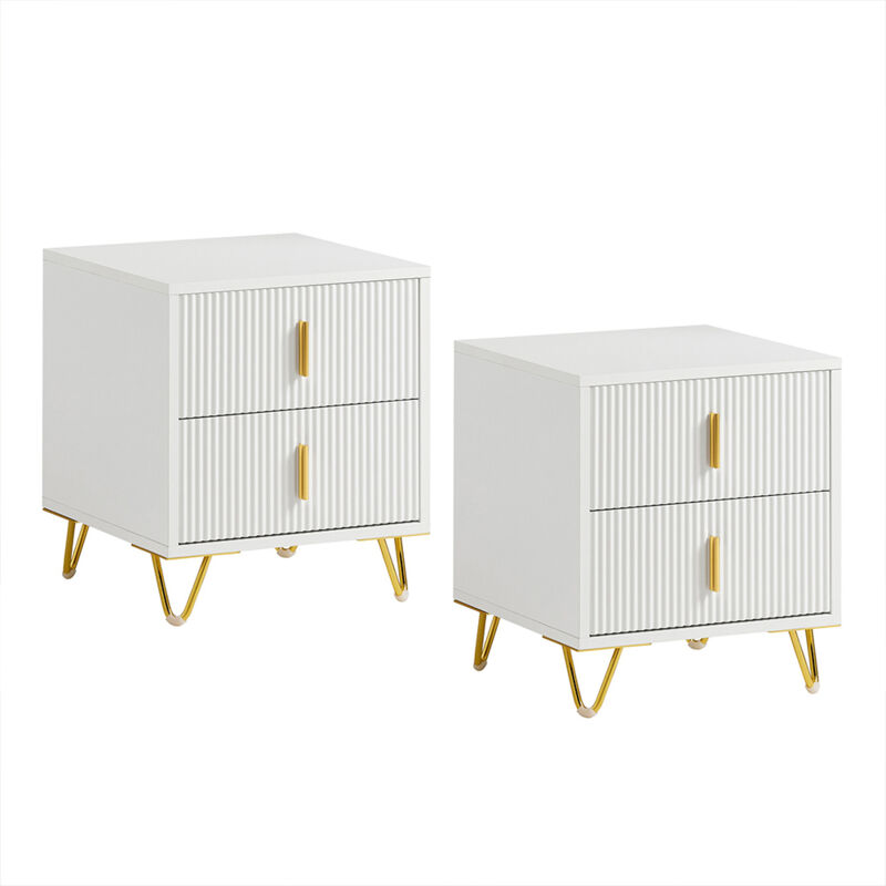 Sobuy Weiß Set De 2 Mesa Auxiliar Mesita De Noche Mobiliario De Salón Moderno Con 2 Cajones L40xp40xh47 Cm Fbt115-Wx2 Es