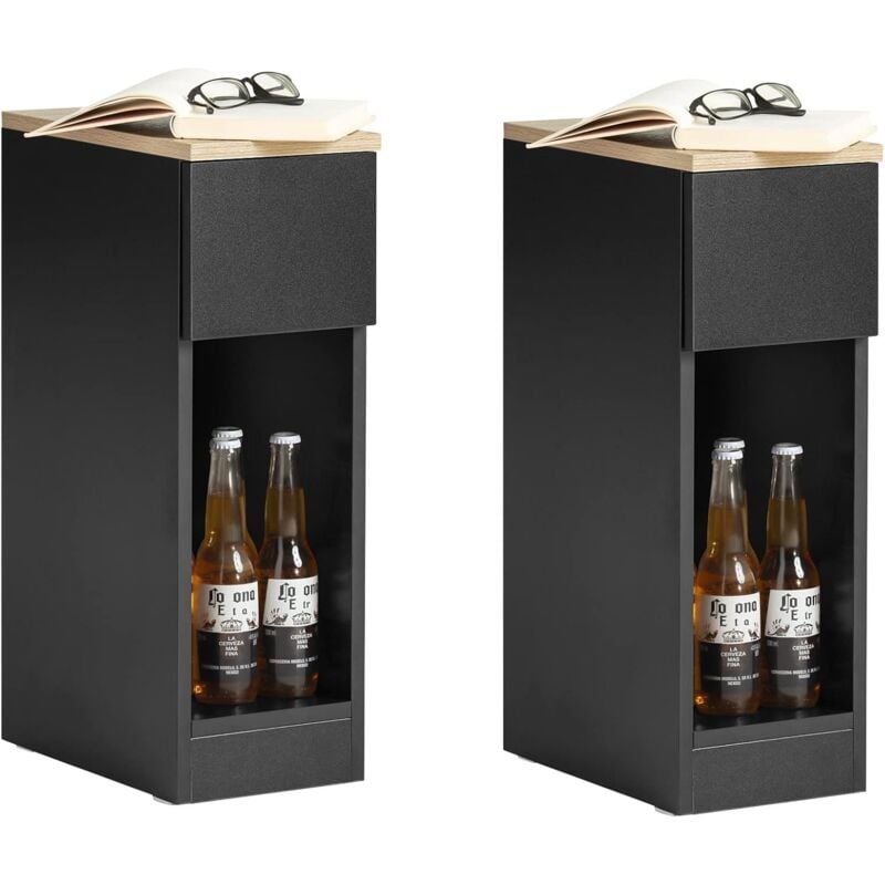 FBT111-SCHx2 Lot de 2 tables de chevet avec tiroir pour lit à sommier tapissier 2 pièces Table d'appoint étroite Table de téléphone Table de chevet