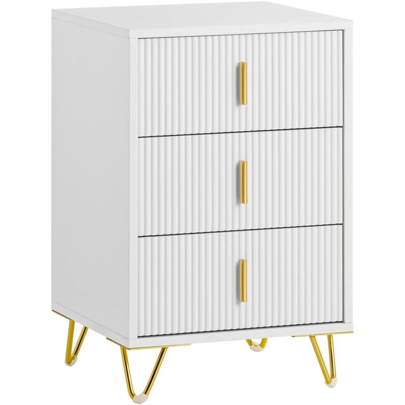 FBT115-L-W Table de Chevet avec 3 Tiroirs Table de Nuit Bout de Canapé Table d'appoint pour Salon, Chambre, Bureau, Blanc - Sobuy