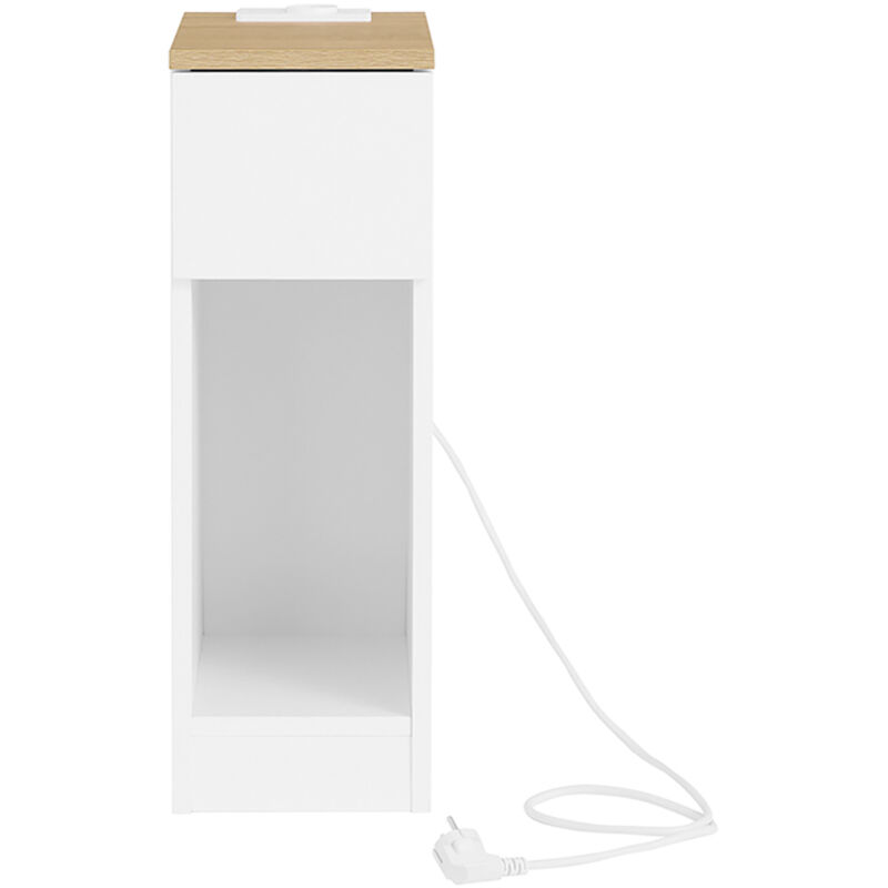 Sobuy table de chevet étroite avec station de charge standard, port usb et port type-c, blanc, l20xp35xh60cm, fbt111-e-wn