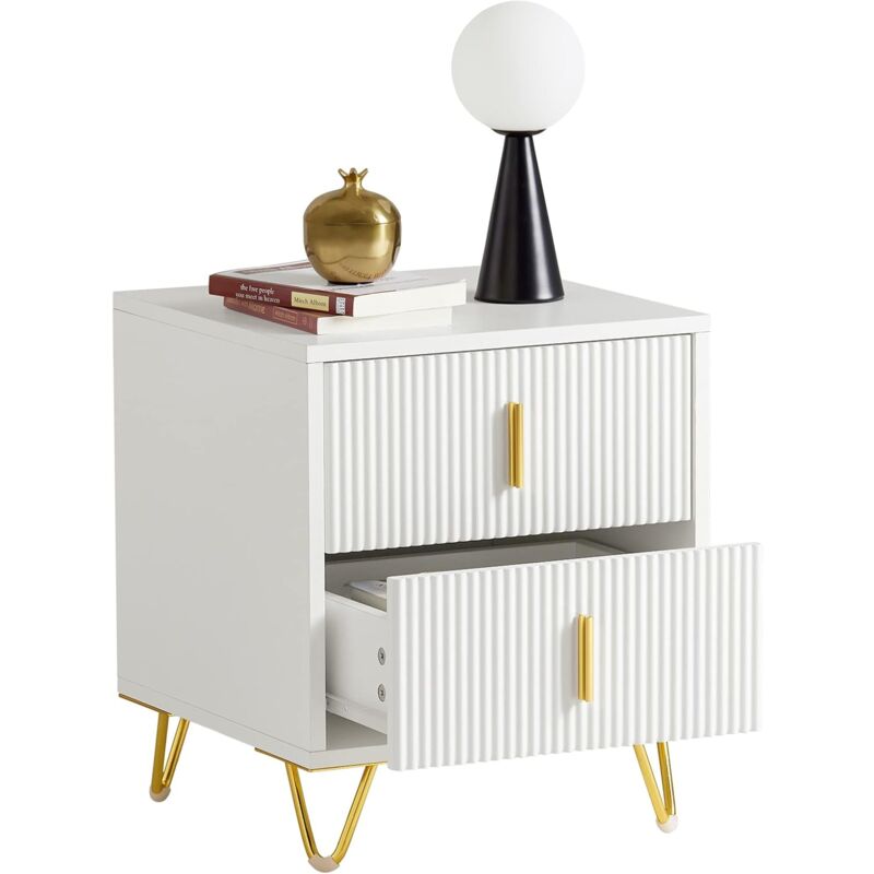 SoBuy FBT115-W Table de Chevet avec 2 tiroirs Table de Nuit Bout de canapé