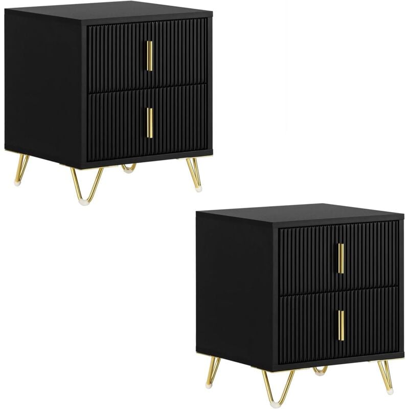 FBT115-SCHx2 Set de 2 Tables de Chevet avec 2 Tiroirs Tables de Nuit Bout de Canapé Tables d'appoint pour Salon, Chambre, Bureau, Noir, L40xH47xP40