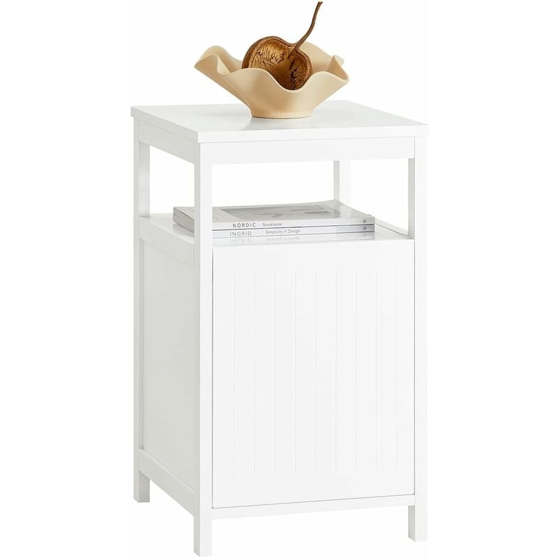 Sobuy - FBT117-W Table d'Appoint, Bout de Canapé, Table Basse, Table de Chevet, Table de Nuit avec 1 Porte et 1 Étagère de Rangement pour Salon,