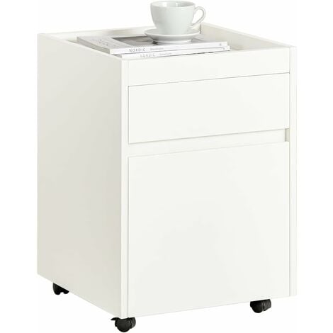 SoBuy FBT121-W Rollcontainer Bürowagen Bürocontainer für Schreibtisch Beistellwagen Aktenwagen Beistelltisch Druckertisch Nachttisch Tisch mit Rollen Weiß BHT ca. 40x54x40cm