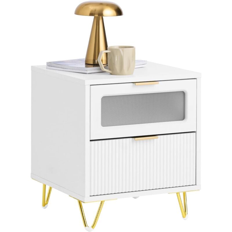 FBT123-W Table de chevet avec 2 tiroirs Table de Nuit Bout de canapé Table d'appoint Table Téléphone Table de Café Table de Lit Table Basse, pour