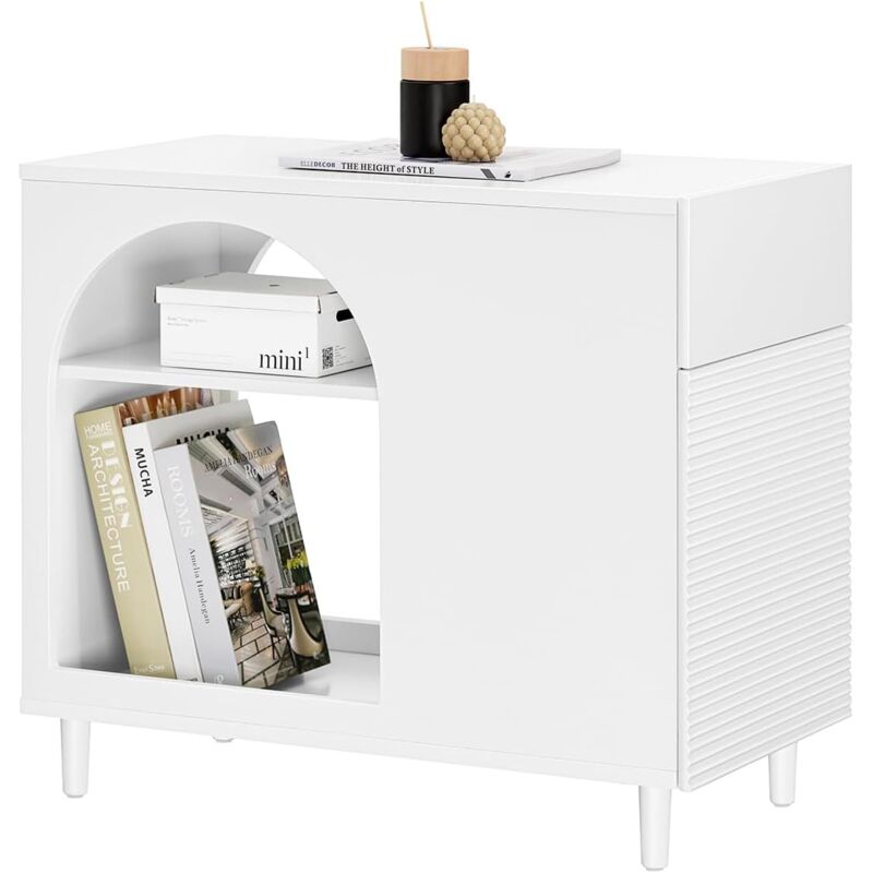 Sobuy - FBT135-W Table d'Appoint, Bout de Canapé de Salon, Table à Café, Caisson de Bureau avec 1 Tiroir 1 Porte et Compartiments Blanc, 70 x 35 x 60