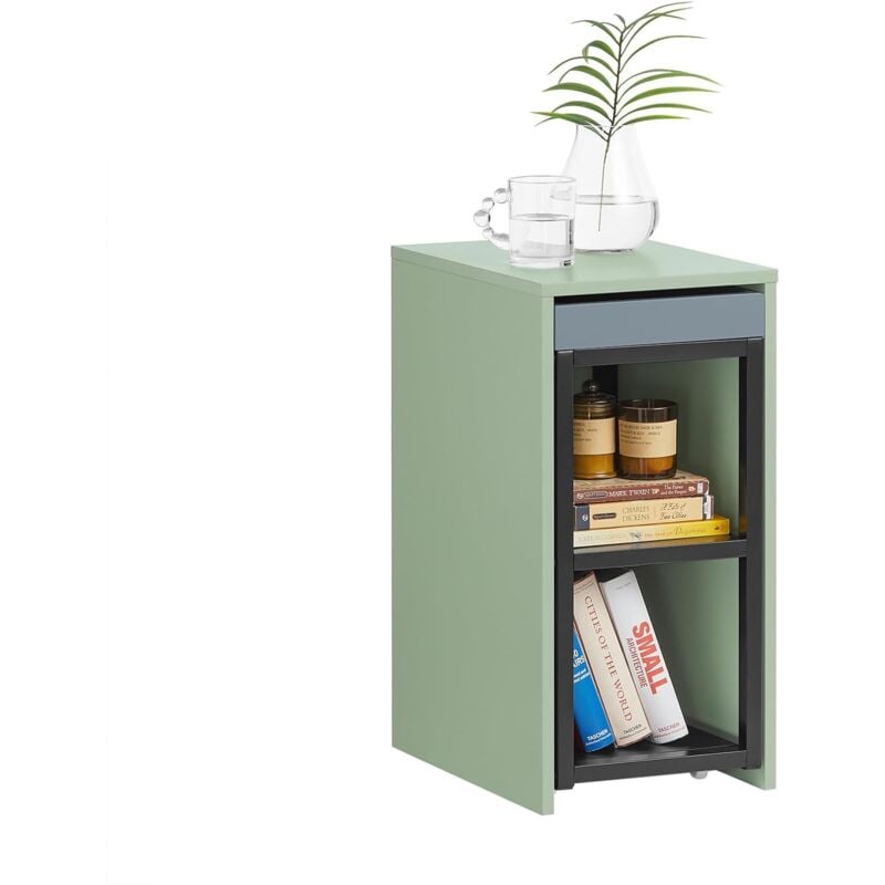 Sobuy - FBT145-GR Bout de Canapé sur Roulettes Table Gigogne Table de Chevet Étroite Table de Nuit Table d'Appoint Table Basse, 1 Plateau et 2