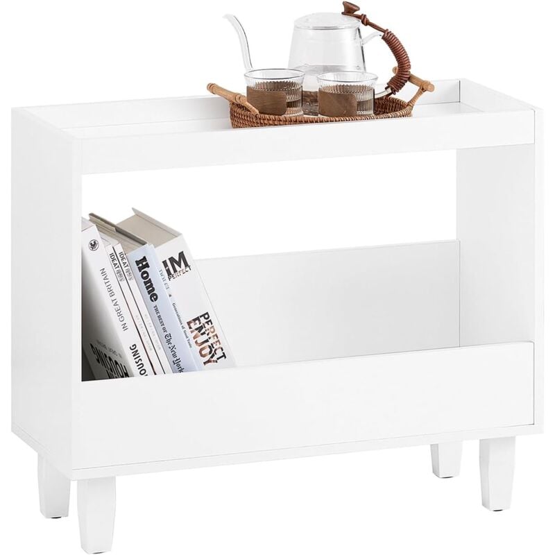 FBT147-W Bout de Canapé Table de Chevet Table de Nuit Table d'Appoint avec 2 Étagères pour Salon, Chambre ou Bureau, L60 x P25 x H50 cm, Blanc - Sobuy