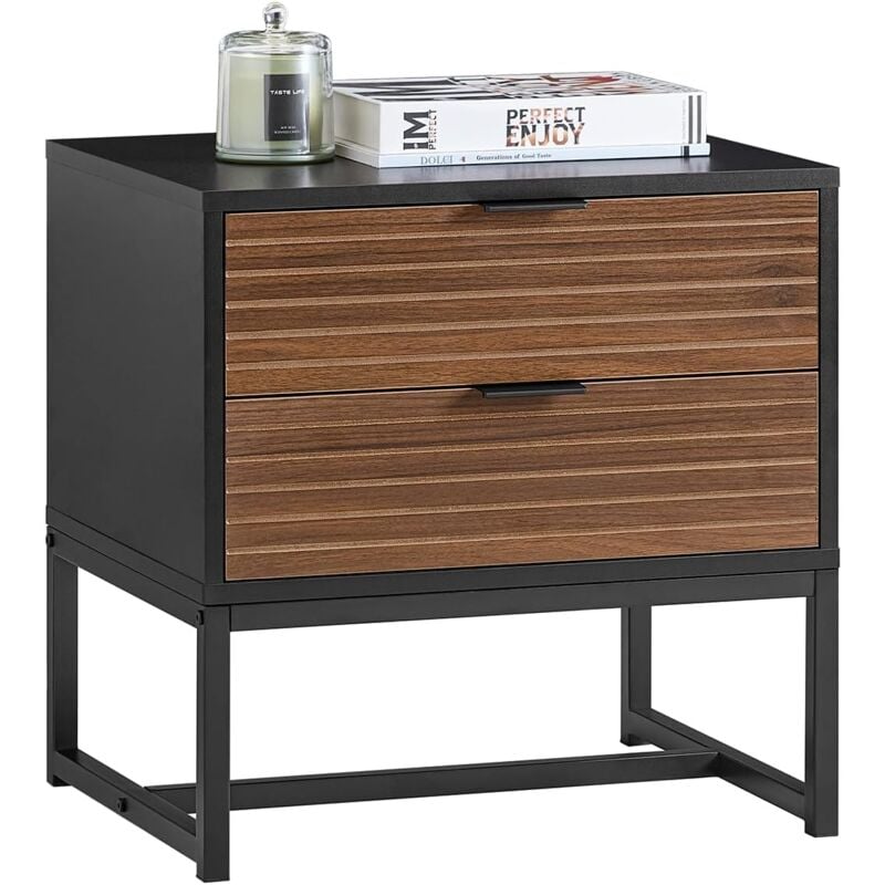Sobuy - FBT156-BR Bout de Canapé, Table de Chevet, Table de Nuit, Table d'Appoint avec 2 Tiroirs pour Salon, Chambre, Style Industriel, L50 x P40 x