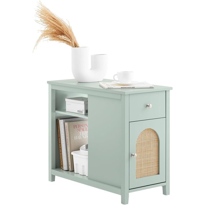 SoBuy FBT159-GR Bout de Canapé Table d'Appoint avec 1 Tiroir, 1 Porte et 2 Compartiments Ouverts pour Salon, Chambre ou Bureau, L70 x P35 x H60 cm,