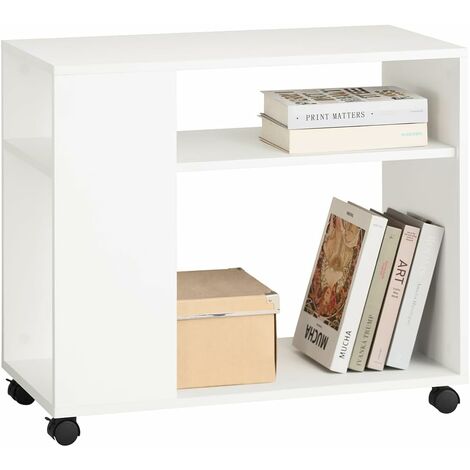 SoBuy FBT34-W Beistelltisch Zeitungsständer Couchtisch Nachttisch Tisch mit Rollen weiß
