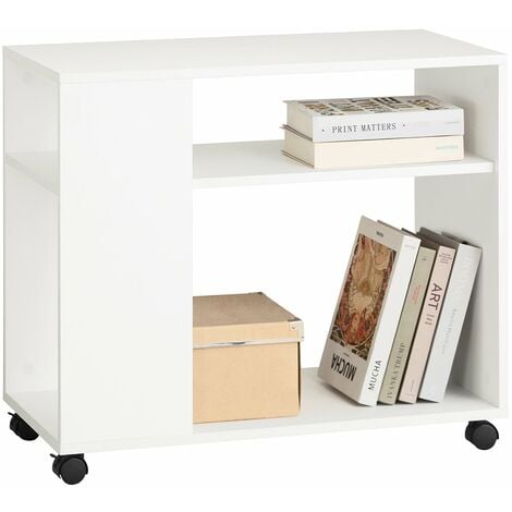 SoBuy® FBT34-W,ES Mesa auxiliar con 2 estantes, Consola,mesita de noche con ruedas