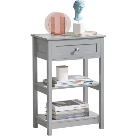 SoBuy FBT46-HG Beistelltisch Nachttisch Couchtisch in hellgrau mit Einer Schublade und 2 Ablagen BHT ca: 45x69x30cm