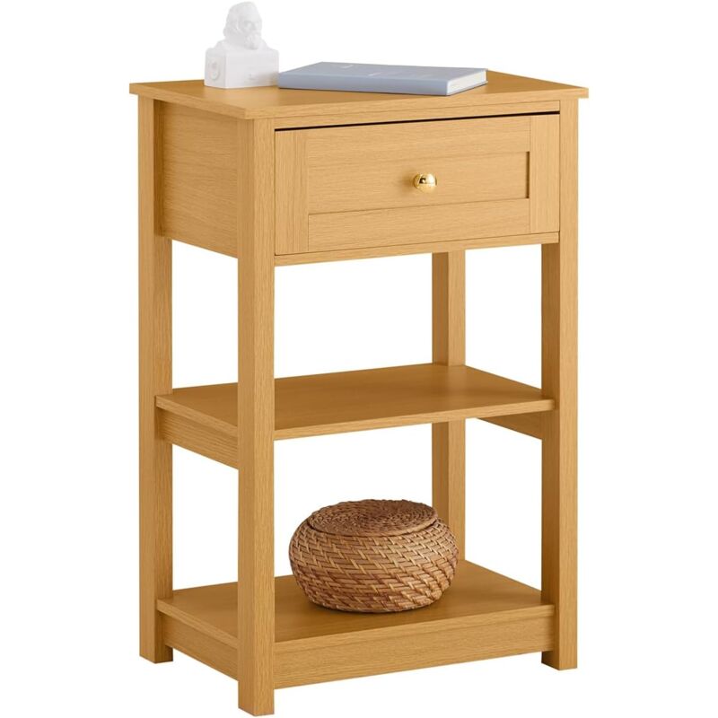 FBT46-N Bout de Canapé Table de Chevet Table de Nuit Table d'Appoint avec 1 Tiroir et 2 Étagères pour Salon, Chambre ou Bureau, L45 x P30cm x H68cm,