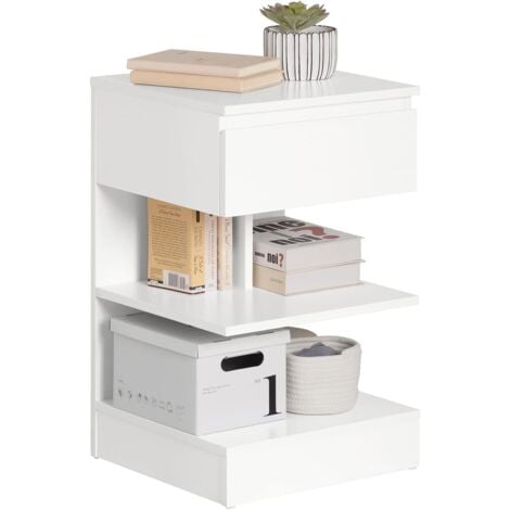 SoBuy FBT49-W Beistelltisch Nachttisch Nachtschrank Kommode mit 1 Schublade und 3 Ablagen weiß BHT ca: 39x65x39cm