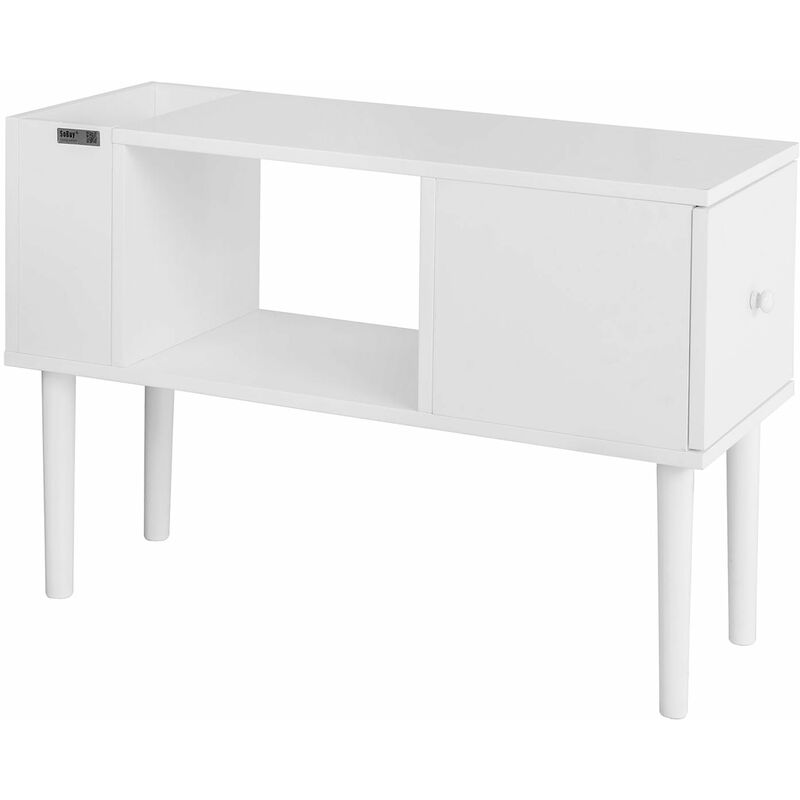 

® FBT60-W Mesa auxiliar con 1 cajón y 2 huecos, tabla de consola, L75 x H51cm, blanco - Sobuy