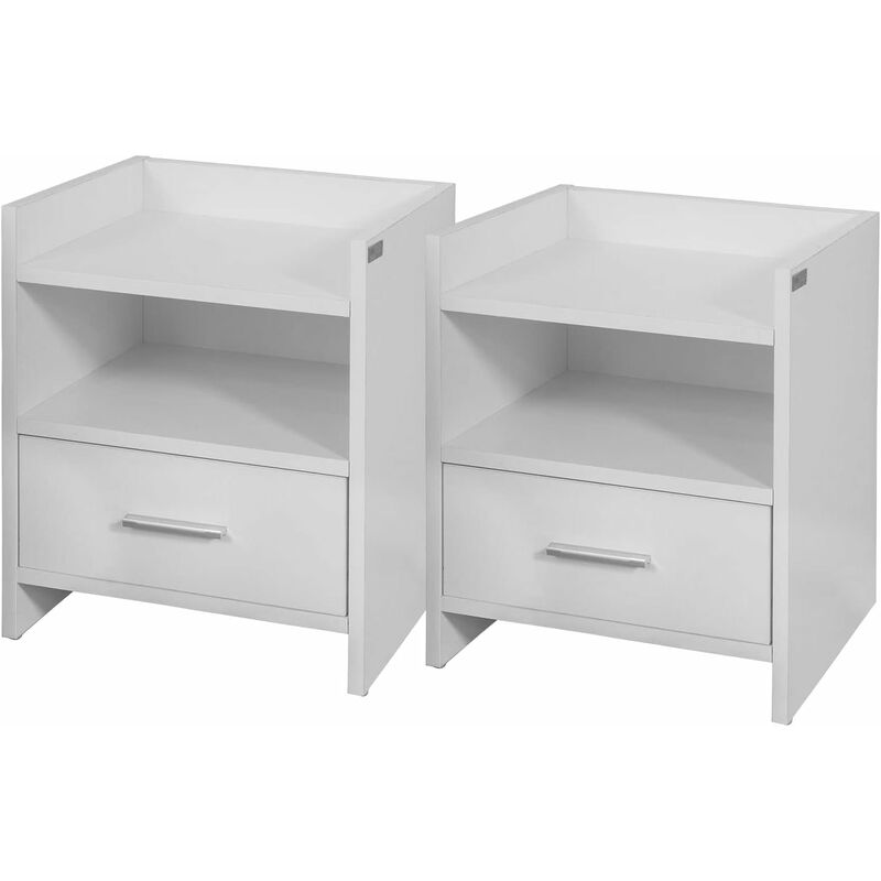 FBT66-Wx2 Lot de 2 Tables de Chevet Tables de Nuit Bout de Canapé avec 1 Tiroir 1 Niche, Blanc - Sobuy