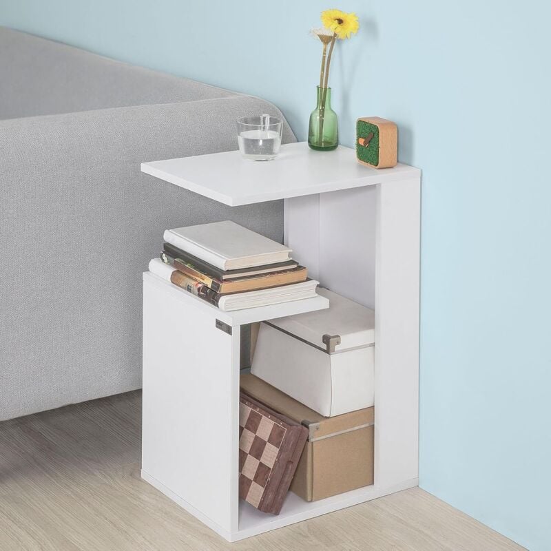 Table d'appoint Bout de Canapé Table Café Porte magasine Porte Revues – Blanc Sobuy FBT69-W