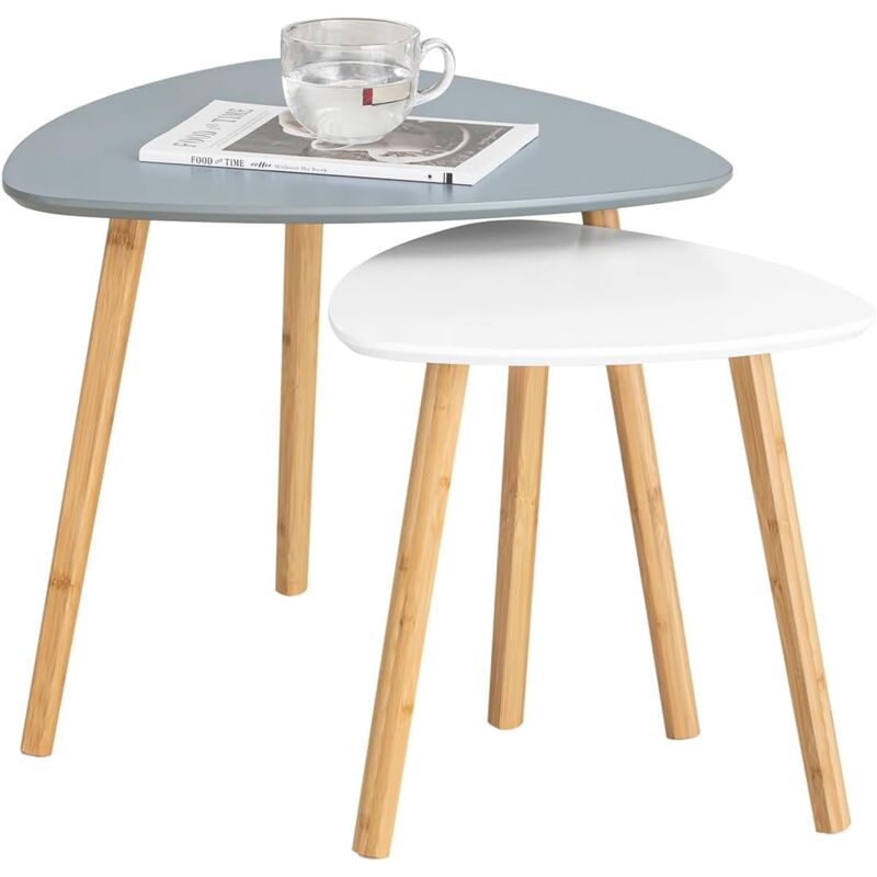 FBT74-HG Tables Basses Gigognes Table café Table d'Appoint – Set de 2, Gris et Blanc - Sobuy