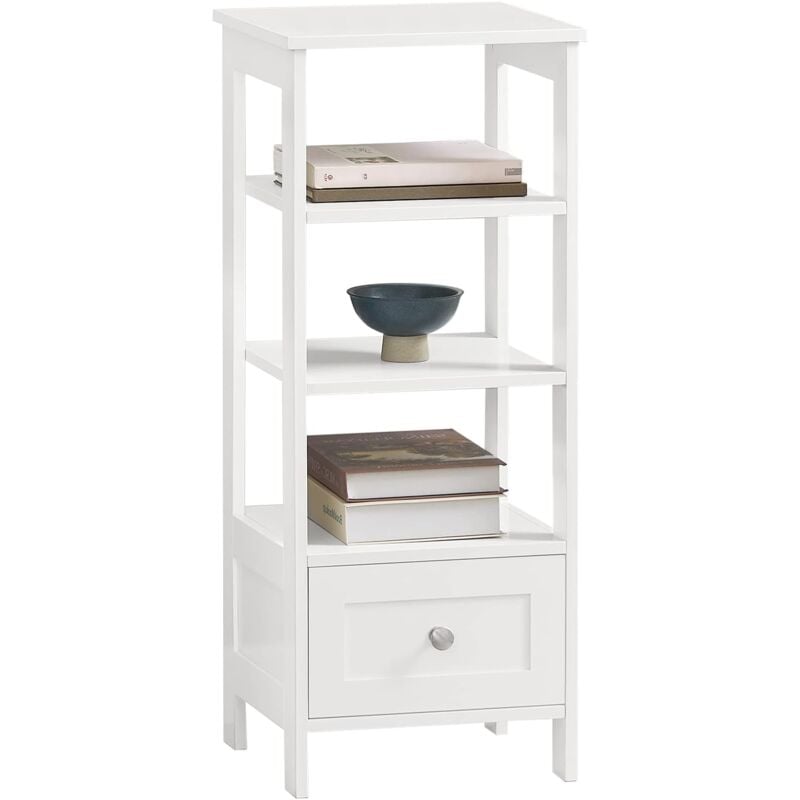 FBT91-W Table d'Appoint Haute Bout de Canapé Étagère de Rangement pour Salon Bureau Cuisine en 3 niveaux avec 1 tiroir - Sobuy