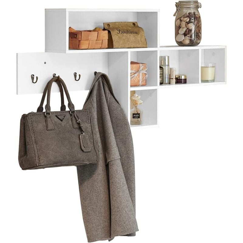 SoBuy FHK17-W Portemanteau Étagère murale Meuble d’Entrée Patères Étagère Suspendue Vestiaire avec 5 compartiments et 4 crochets Blanc