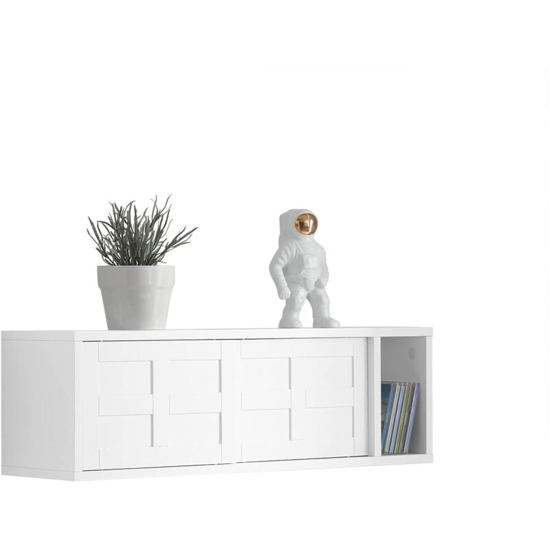 Sobuy - FHK18-W Porte-manteau Étagère Murale Meuble d'Entrée Patères Étagère Suspendue Vestiaire avec 2 Portes Coulissantes et 1 Compartiment - Blanc