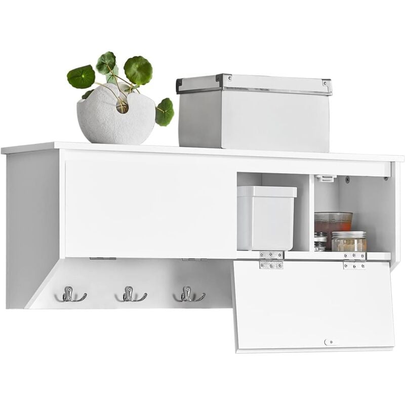 Sobuy - FHK24-W Portemanteau Mural Meuble d'Entrée Vestiaire Portant à Vêtements Étagère Murale avec 2 Portes et 5 Crochets Doubles, Blanc