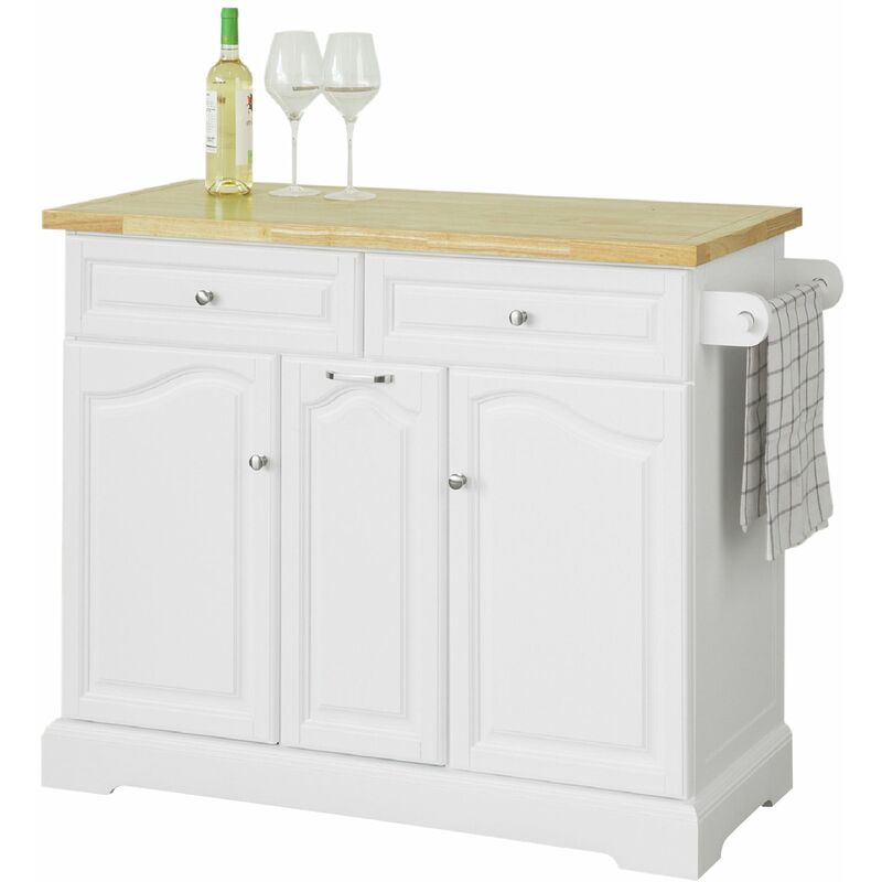 

FKW100-WN Carrito de Cocina con Cajones y Puertas Madera de Caucho con Tablero Aparador con Ruedas 115 * 46 * 90 cm ES - Sobuy