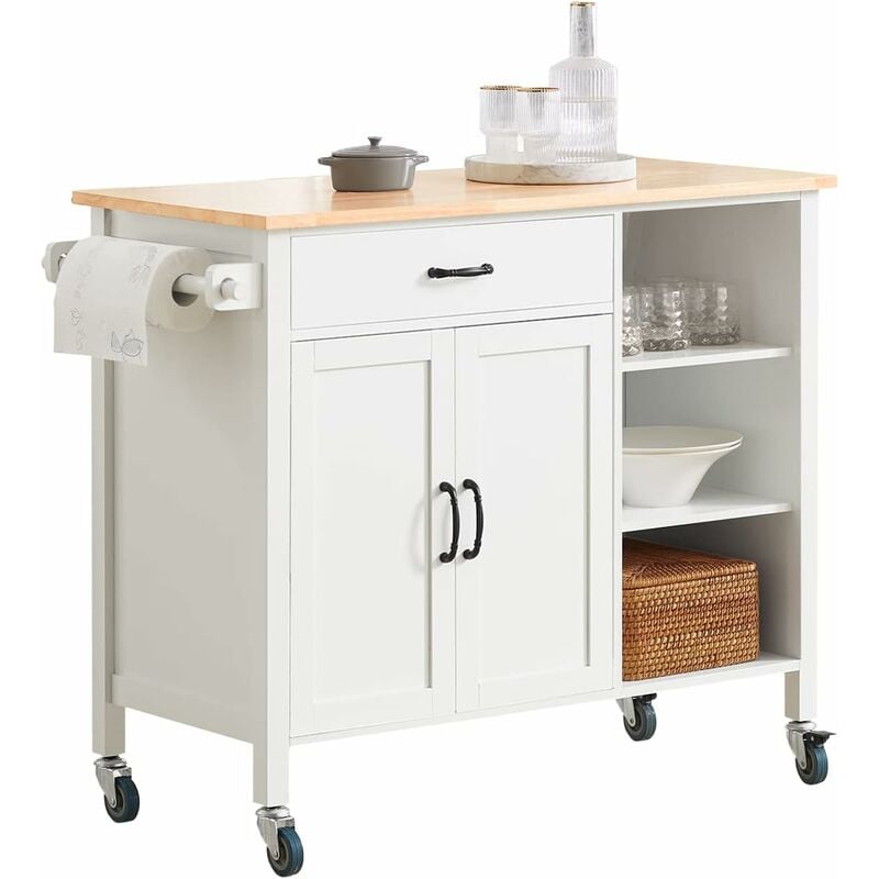 Sobuy - FKW103-WN Desserte Roulante Chariot de Cuisine Meuble de Rangement à roulettes Chariot de Service Buffet Multifonctionnelavec 2 Portes, 1