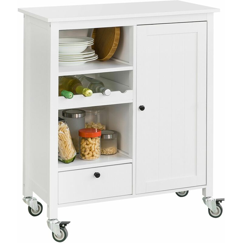 

FKW104-W Carro de Cocina Carrito de Servir Multiusos Estantería con 1 Puerta,1 cajón 80 x 40 x 93 cm Blanco ES - Sobuy