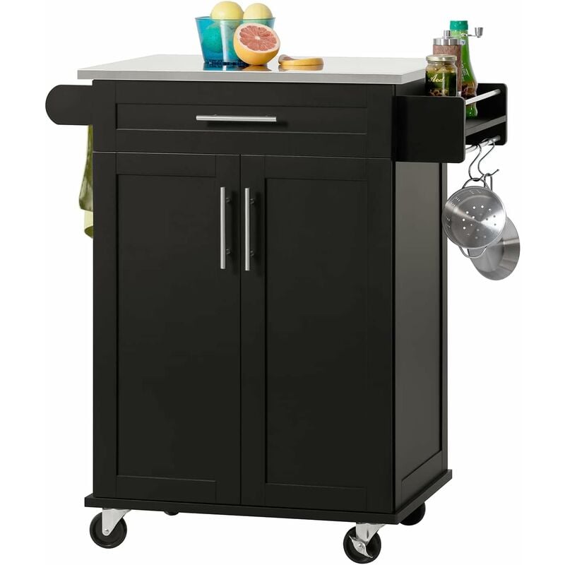 Sobuy - FKW110-SCH Desserte Roulante Chariot de Cuisine Meuble de Rangement à roulettes Chariot de Service Buffet Multifonctionnel avec Porte et