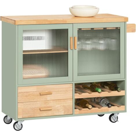 SoBuy FKW114-GR Design Küchenwagen mit Arbeitsplatte Kücheninsel mit Gewürzregal Küchenschrank Rollwagen Sideboard auf Rollen Küchentrolley Grün BHT ca. 109x92x38cm