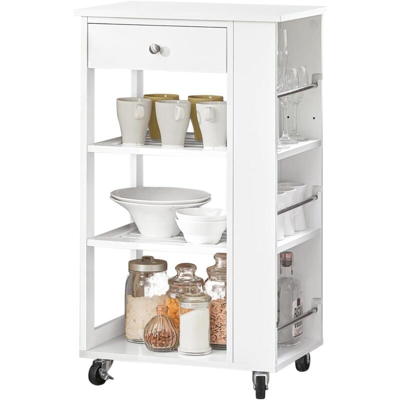 SoBuy FKW12-II-W Chariot de Service Desserte de Cuisine à roulettes Table Roulante Meuble de Rangement pour Cuisine et Salon
