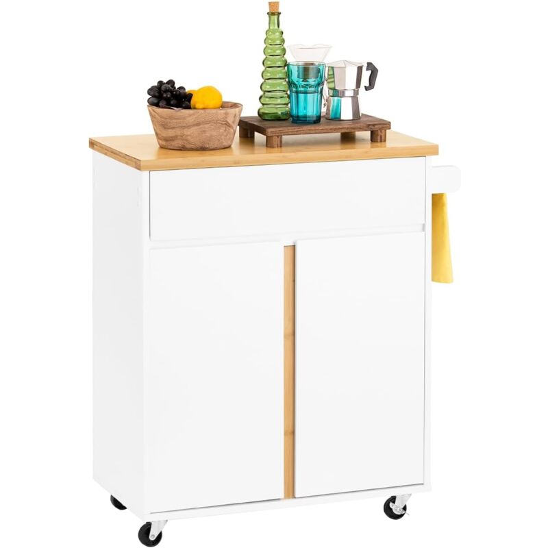 SoBuy FKW125-WN Desserte de Cuisine à Roulettes îlot de Cuisine Chariot de Service Buffet Placard Armoire de Rangement avec 1 Tiroirs, 2 Portes, 4