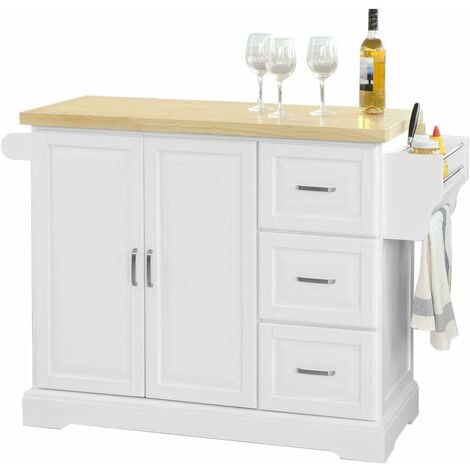 SoBuy FKW41-WN Luxus-Küchenwagen Küchenschrank Sideboard Kücheninsel mit erweiterbarer Arbeitsfläche BHT ca.:130x91x46(+25)cm