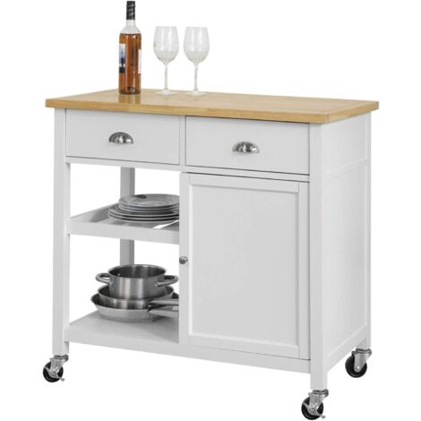 SoBuy FKW62-WN Küchenwagen Servierwagen mit Ablagen und Schubladen Küchenschrank Rollwagen Weiß-Natur BHT ca.: 87x88,5x51cm