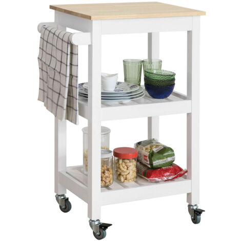 SoBuy FKW68-WN Küchenwagen mit 2 Schubladen und 2 Ablagen Servierwagen Rollwagen Küchenschrank Sideboard Weiß BHT ca.: 85x90x39cm