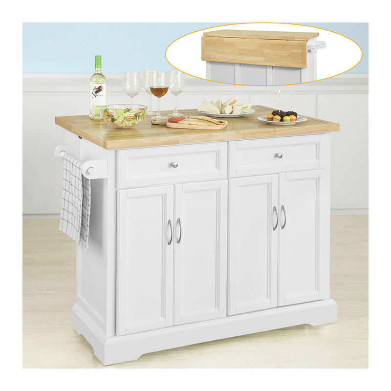 

FKW71-WN,Carrito de Cocina con Piso de Madera de caucho,con Tablero Extensible,L115 x P46 x H92cm,ES - Sobuy