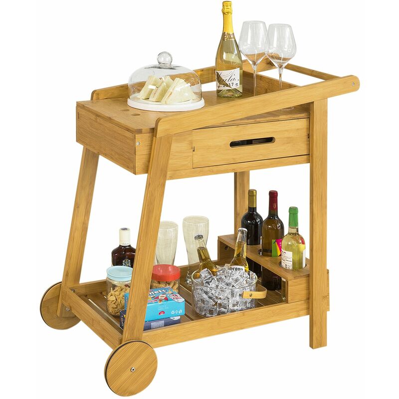 

FKW89-N Camarera de Bambú para Bebidas,con 2 Cajones y 2 Ruedas 90 * 47 * 85 cm ES - Sobuy